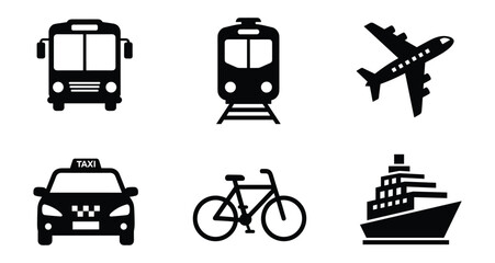 Black and White Transport Icons Vector Graphics for Web and Print