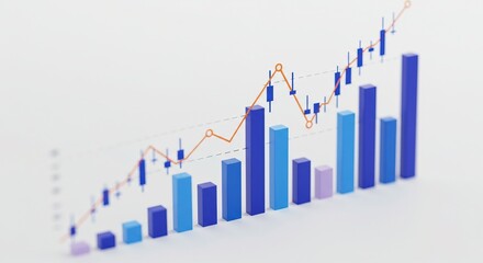 Dynamic three-dimensional representation of financial market data, showcasing business growth, strategic planning, and analytical insights through ascending charts and graphs