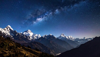Mountains under starry sky