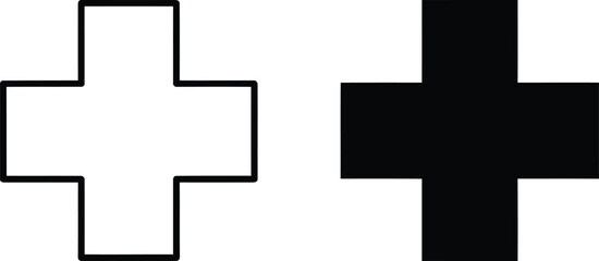 Obraz premium Two plus-shaped figures, one white and one black, are displayed side-by-side against a white background.