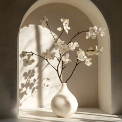 Elegant White Blossoms in Minimalist Vase Sunlight Arch Niche