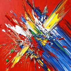 Abstract Colorful Explosion Painting Red Blue Yellow Green White Strokes