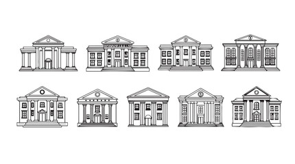 Collection of classic architectural building facades architectural styles line art icons vector