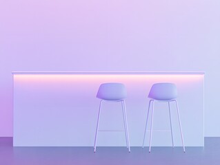 Minimalist Bar Counter with Two Stools Neon Light Purple Room