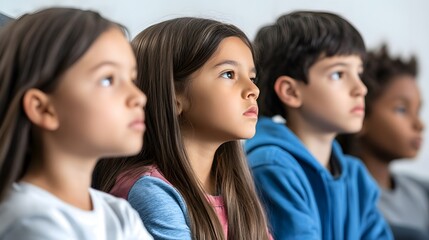 Attentive Diverse Children Row Close Up Portrait