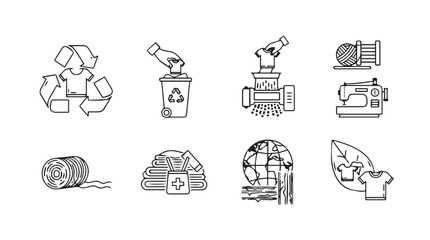 Recycling icons collection representing waste management and sustainable resource reuse vector