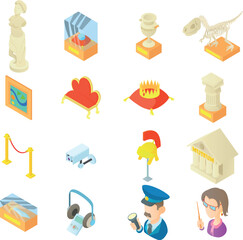 Museum icons set in cartoon style