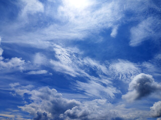 Bright blue sky and cloudy for graphic design or wallpaper.