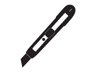  Cutter blade art icon white and black in silhoette white background.