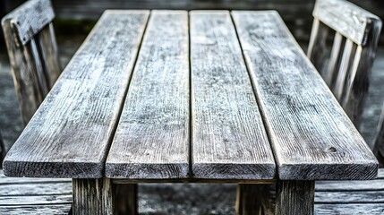 Rustic Weathered Wooden Table and Chairs Outdoor Setting
