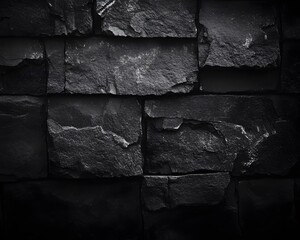 Dark Grey Stone Wall Texture Background, Rough Irregular Blocks, Monochromatic Design