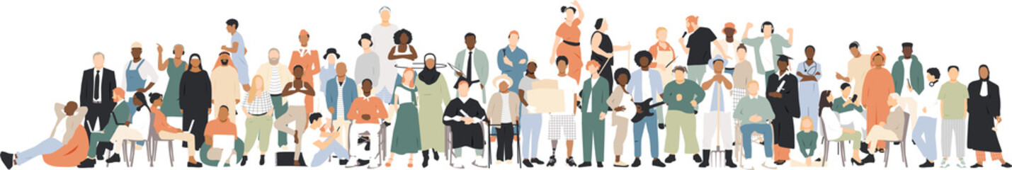 Fototapeta na wymiar Big crowd of people. Different people together. Modern flat design.