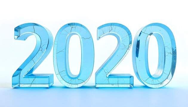 happy new year 2020 made of ice isolated on white background