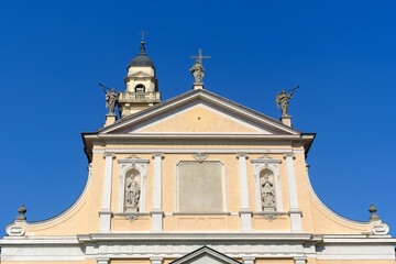 Historic buildings in VIttorio Veneto square at Meda, Italy: Santuario del Santissimo Crocifisso