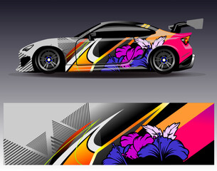 Car wrap design vector. Graphic abstract stripe racing background designs for vehicle, rally, race, adventure and car racing livery