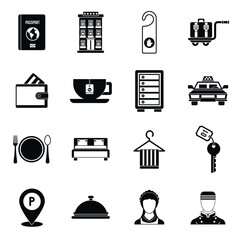 Hotel icons set in simple style.