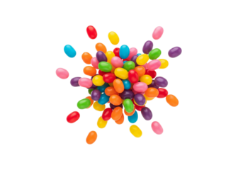 Sweet Explosion: Vibrant Rainbow Jelly Beans Scattered and Isolated on White Background