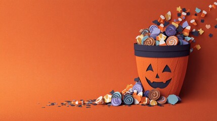 Paper Cut Jack-o’-Lantern Bucket with Candy Spilling Out