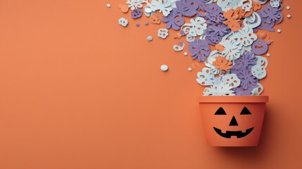 Paper Cut Jack-o’-Lantern Bucket with Candy Spilling Out