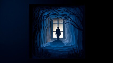 Paper Cut Creepy Window Silhouette with Shadowy Figure
