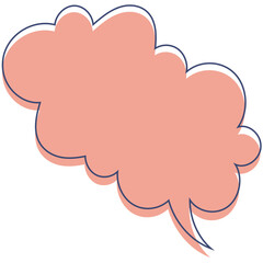 A pink cloudshaped comic speech bubble with a dark blue outline and a subtle drop shadow.