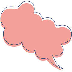 A pink cloudshaped speech bubble with a dark blue handdrawn offset outline.