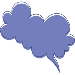 A stylized purple speech bubble with a dark outline.