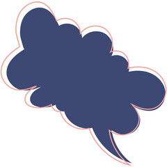 A stylized dark blue speech bubble with a pink outline.