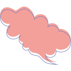 Pink cloudshaped comic speech bubble with a thin offset blue outline.