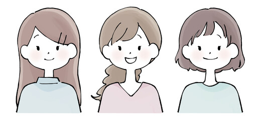 女性の上半身イラストセット