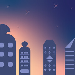 Minimalist Flat Design City Skyline Vector Illustration with Stylized Buildings.