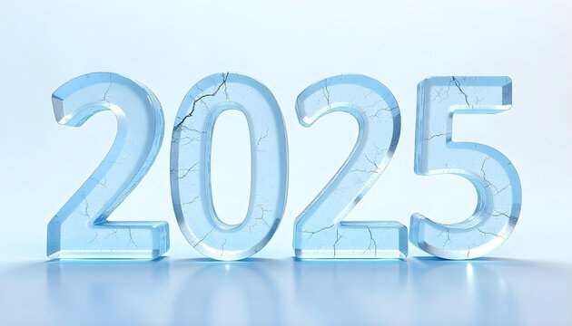 Number 2025 made of ice isolated on white background