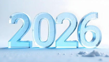 Number 2026 made of ice isolated on white background