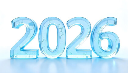 Number 2026 made of ice isolated on white background