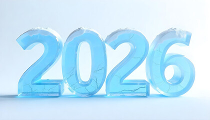 Number 2026 made of ice isolated on white background