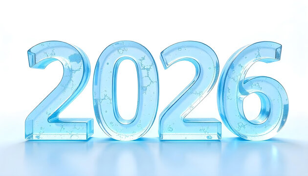 Number 2026 made of ice isolated on white background