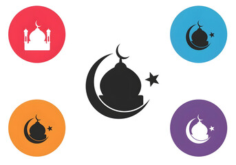 Icon of a black mosque symbol with a star and crescent, centered on a white background, isolated.