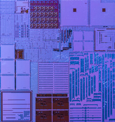 macro photography of semiconductor chip circuit with colorful reflection
