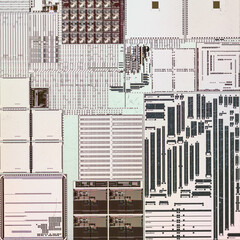 macro photography of semiconductor chip circuit with colorful reflection