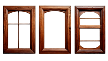  Classic Wooden Window Frames Set isolated on transparent background PNG