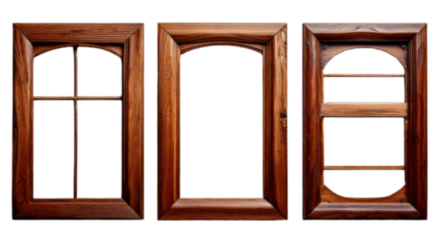  Classic Wooden Window Frames Set isolated on transparent background PNG - Powered by Adobe