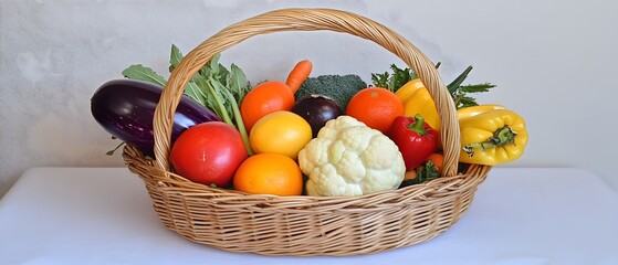 Vibrant Fresh Fruits and Vegetables in Wicker Basket