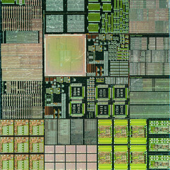 macro photography of semiconductor chip circuit with colorful reflection