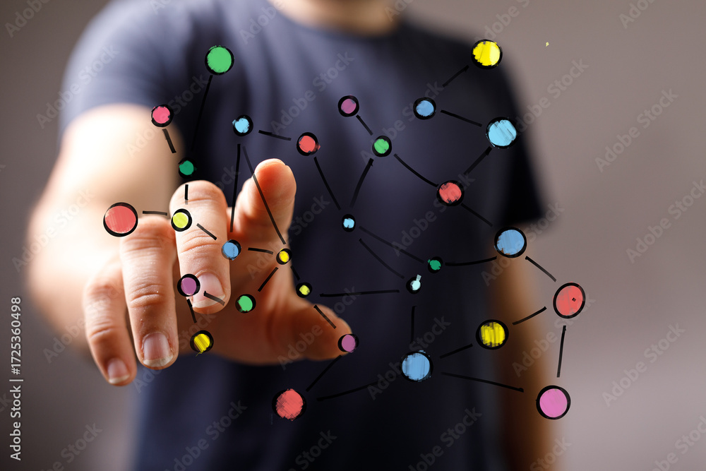 Poster close-up of a man's hand reaching towards the viewer, index finger extended. perfect for concepts of