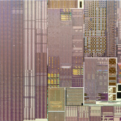 macro photography of semiconductor chip circuit with colorful reflection