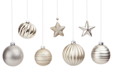 PNG Silver Christmas decoration set silver christmas hanging.