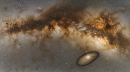 Cosmic Landscape: Milky Way Galaxy with Elliptical Planet