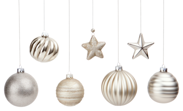 PNG Silver Christmas decoration set silver christmas hanging.