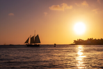 Boat cruise, sunset celebration, view from Mallory Square in Key West, Florida Keys
