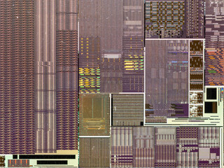 macro photography of semiconductor chip circuit with colorful reflection